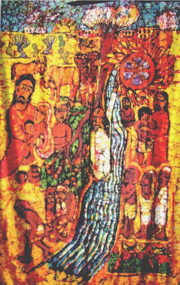  P. Solomon Raj: Thirst for Justice, 2001, batik, ca. 150 x 225 cm.